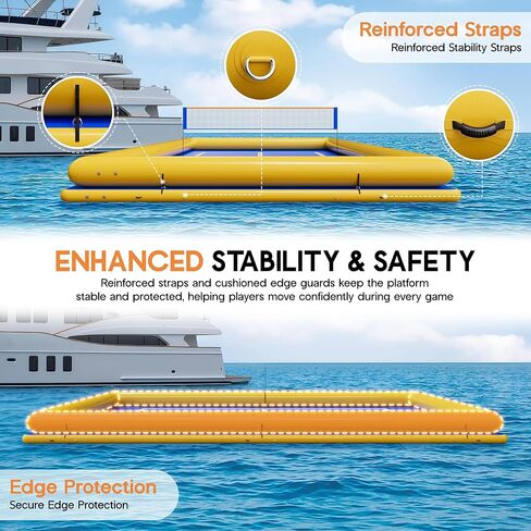 SPECRAFT 46×26 FT Commercial Inflatable Pickleball & Volleyball Court, Floating Arena with PVC Platform and Quick-Setup Net, Floating Mat for Lakes & Pools, Blue & Yellow in Saudi Arabia