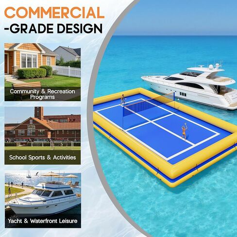 SPECRAFT 46×26 FT Commercial Inflatable Pickleball & Volleyball Court, Floating Arena with PVC Platform and Quick-Setup Net, Floating Mat for Lakes & Pools, Blue & Yellow in Saudi Arabia