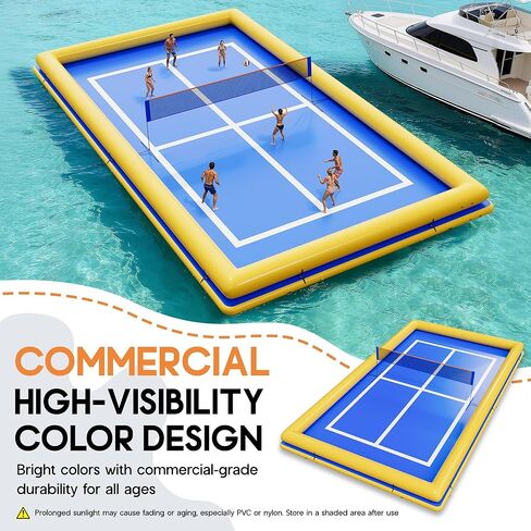 SPECRAFT 46×26 FT Commercial Inflatable Pickleball & Volleyball Court, Floating Arena with PVC Platform and Quick-Setup Net, Floating Mat for Lakes & Pools, Blue & Yellow in Saudi Arabia