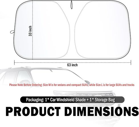 63"X33" Car Windshield Sun Shade,Upgraded Sunshade for Car Windshield for Heat Insulation & Sun Shielding,Foldable Windshields Cover Suns Shade for Most Trucks & SUVs (L (63 * 33 inch)) in Kuwait