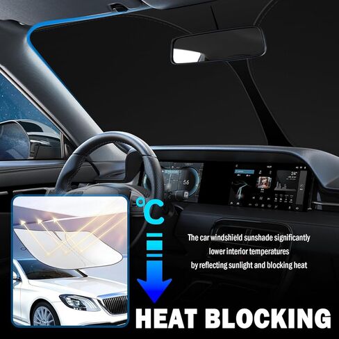 63"X33" Car Windshield Sun Shade,Upgraded Sunshade for Car Windshield for Heat Insulation & Sun Shielding,Foldable Windshields Cover Suns Shade for Most Trucks & SUVs (L (63 * 33 inch)) in Kuwait