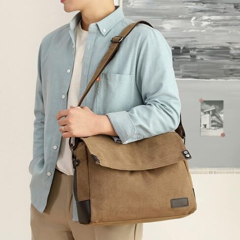 Men's Canvas Bag Crossbody Shoulder Messenger Bag for Work Travel Laptop Bag with Adjustable Strap in Kuwait