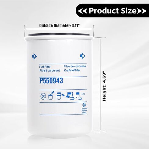 2 Pack P550943 Fuel Filter Compatible With Detroit Diesel Engines, Light-Duty Trucks, GMC 6.2L Engines Replace P553004, FF5033, TP943, FF5018, 25011214, BF782 in Saudi Arabia