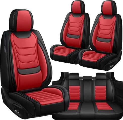 أغطية مقاعد مناسبة لسيارة Toyota 4Runner 2000-2025، أغطية مقاعد سيارة عائلية مقاومة للماء وسهلة التنظيف، غير قابلة للانزلاق، متوافقة مع الوسادة الهوائية ومقعد الأمان، 5 مقاعد، أسود وأحمر in Kuwait