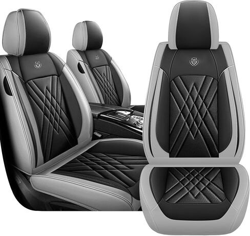 Car Seat Covers for Chrysler Town Country 2001-2016, 2 Piece Set Nappa Leather Non-Slip Seat Protectors, Breathable Seat Cover Set. (Standard 2 Seats, Black Grey) in Kuwait