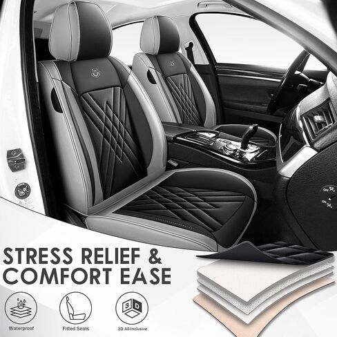 Car Seat Covers for Chrysler Town Country 2001-2016, 2 Piece Set Nappa Leather Non-Slip Seat Protectors, Breathable Seat Cover Set. (Standard 2 Seats, Black Grey) in Kuwait