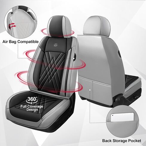 Car Seat Covers for Chrysler Town Country 2001-2016, 2 Piece Set Nappa Leather Non-Slip Seat Protectors, Breathable Seat Cover Set. (Standard 2 Seats, Black Grey) in Kuwait
