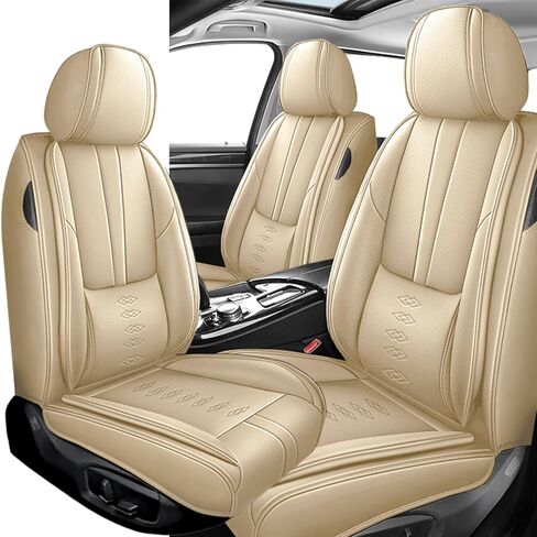 Front Set Leather Seat Covers for Toyota Camry Solara 1999-2008,Breathable and Waterproof Faux Leather Automotive Seat Cover,Full Wrapping Edge Car Seat Cushion Covers(Beige,with Pillows) in Saudi Arabia
