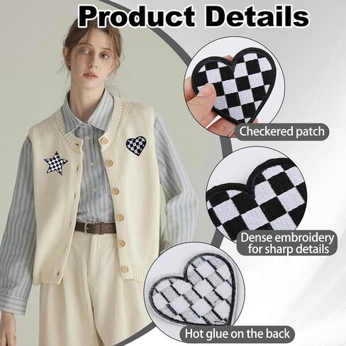 12Pcs Checkered Iron on Patches Racing Lightning Bolt Smile Face Heart Star Sew on Repair Embroidered DIY Accessories for Backpacks Clothes Jeans Jackets Vest Denim Bags Hats in Kuwait