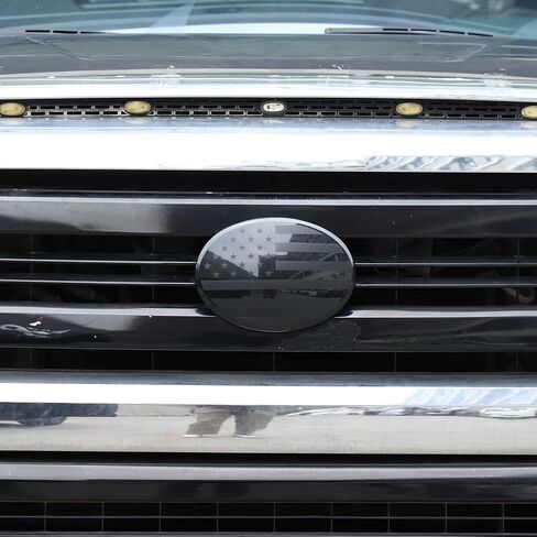 Car Front Emblem Trim Cover Compatible with Toyota Tundra 2007-2026, ABS Front Grille Emblem Smoked Badge Logo Cover Circle Ring Decorative Overlay Accessories (Black-US Flag, 2007-2021) in Kuwait