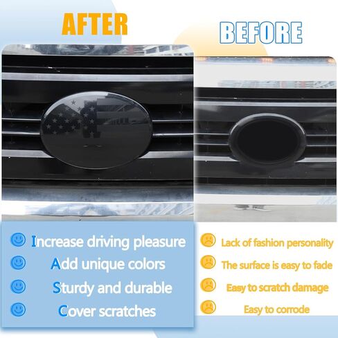 Car Front Emblem Trim Cover Compatible with Toyota Tundra 2007-2026, ABS Front Grille Emblem Smoked Badge Logo Cover Circle Ring Decorative Overlay Accessories (Black-US Flag, 2007-2021) in Kuwait