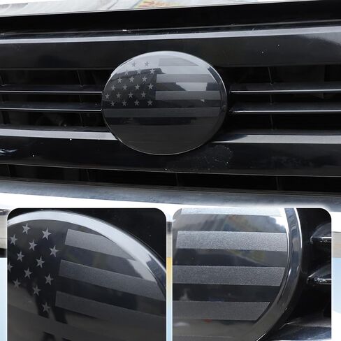 Car Front Emblem Trim Cover Compatible with Toyota Tundra 2007-2026, ABS Front Grille Emblem Smoked Badge Logo Cover Circle Ring Decorative Overlay Accessories (Black-US Flag, 2007-2021) in Kuwait