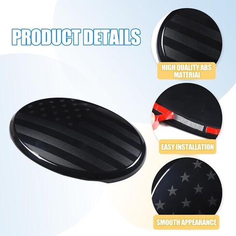Car Front Emblem Trim Cover Compatible with Toyota Tundra 2007-2026, ABS Front Grille Emblem Smoked Badge Logo Cover Circle Ring Decorative Overlay Accessories (Black-US Flag, 2007-2021) in Kuwait
