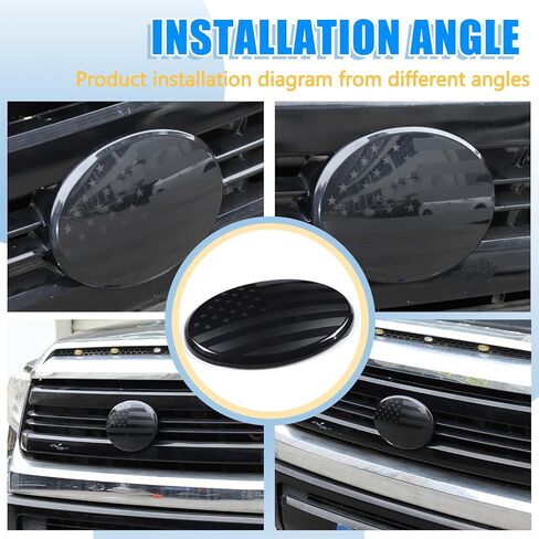 Car Front Emblem Trim Cover Compatible with Toyota Tundra 2007-2026, ABS Front Grille Emblem Smoked Badge Logo Cover Circle Ring Decorative Overlay Accessories (Black-US Flag, 2007-2021) in Kuwait
