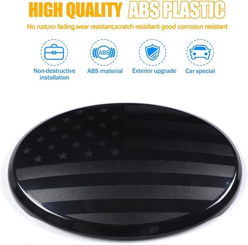 Car Front Emblem Trim Cover Compatible with Toyota Tundra 2007-2026, ABS Front Grille Emblem Smoked Badge Logo Cover Circle Ring Decorative Overlay Accessories (Black-US Flag, 2007-2021) in Kuwait