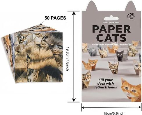 DIY Paper Cat Origami Kit 50 Sheets Paper Cat Craft Set, 3D Cat Figures Folding Kit, Handmade Desk Decor Gift for Pet Lovers Adults in Saudi Arabia
