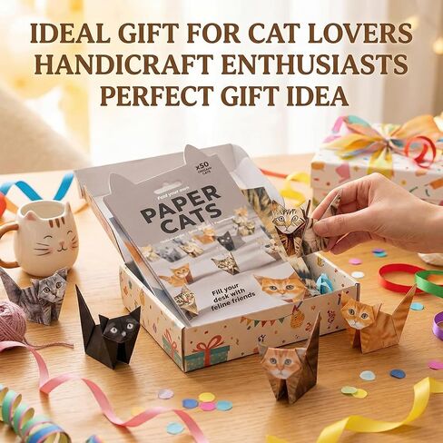 DIY Paper Cat Origami Kit 50 Sheets Paper Cat Craft Set, 3D Cat Figures Folding Kit, Handmade Desk Decor Gift for Pet Lovers Adults in Saudi Arabia
