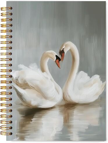 Vintage White Swan Bird Notebook for Work Note Taking, Swan Gifts Journal for Couple Women, Anniversary Wedding Gifts, Romantic Bird Hardcover Spiral Notebooks, 5.5x8.3 in in Saudi Arabia