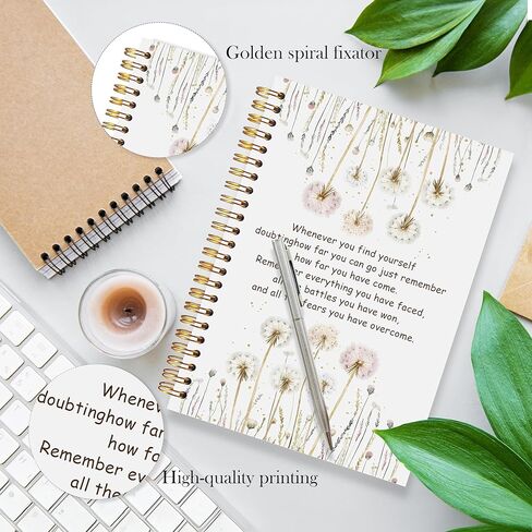 LADOCK Dandelion Floral Inspirational Notebook, Motivational Floral Journal for Women, Positive Affirmation Gifts Spiral Notebook, Inspirational Gifts for Women Journal, 5.5x8.3 in Saudi Arabia