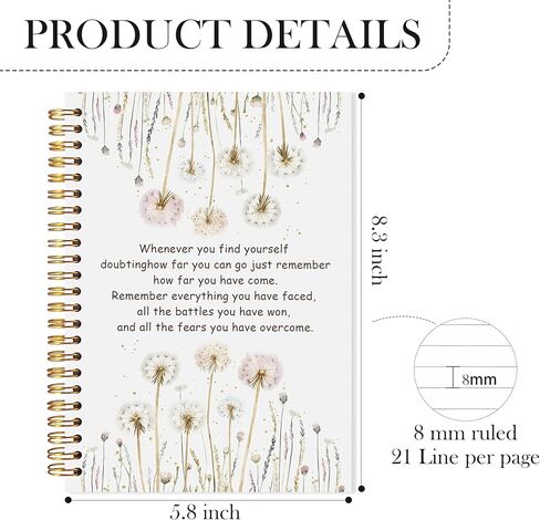 LADOCK Dandelion Floral Inspirational Notebook, Motivational Floral Journal for Women, Positive Affirmation Gifts Spiral Notebook, Inspirational Gifts for Women Journal, 5.5x8.3 in Saudi Arabia