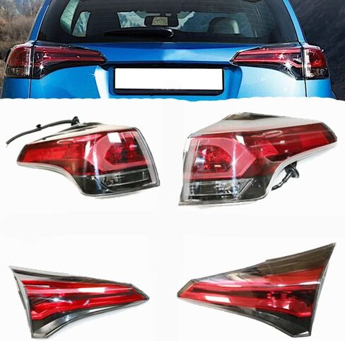 المصابيح الخلفية لـ 2016 2017 2018 ToyotaRAV4 RAV-4 الخارجي + المصابيح الخلفية الداخلية مصابيح اليسار + اليمين مجموعة استبدال مجموعة مصابيح الفرامل الهالوجين 8156142211 815500R061 815900R030 815800R030 أحمر in Kuwait