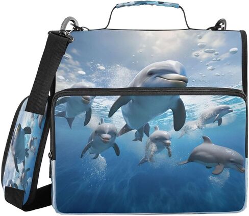 ALAZA Ocean Fish Dolphin Sky Zipper Binder 3 حلقات منظم مع سحاب وحزام كتف سعة كبيرة متعددة الجيوب للعمل في اللوازم المكتبية in Kuwait