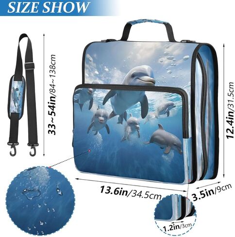 ALAZA Ocean Fish Dolphin Sky Zipper Binder 3 حلقات منظم مع سحاب وحزام كتف سعة كبيرة متعددة الجيوب للعمل في اللوازم المكتبية in Kuwait