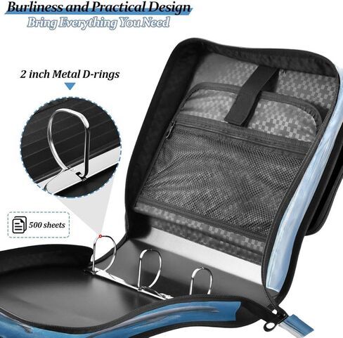 ALAZA Ocean Fish Dolphin Sky Zipper Binder 3 حلقات منظم مع سحاب وحزام كتف سعة كبيرة متعددة الجيوب للعمل في اللوازم المكتبية in Kuwait