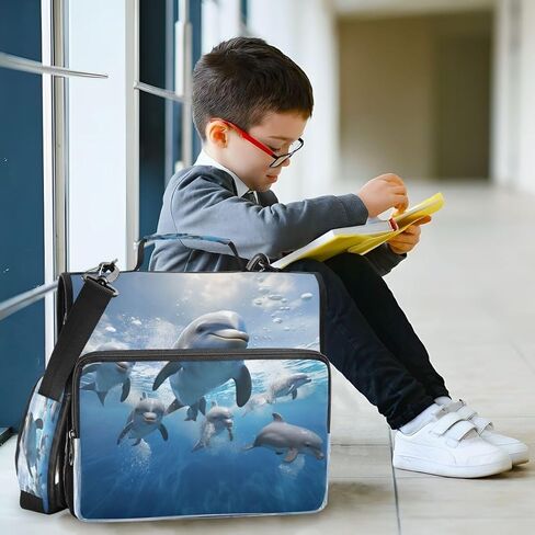 ALAZA Ocean Fish Dolphin Sky Zipper Binder 3 حلقات منظم مع سحاب وحزام كتف سعة كبيرة متعددة الجيوب للعمل في اللوازم المكتبية in Kuwait