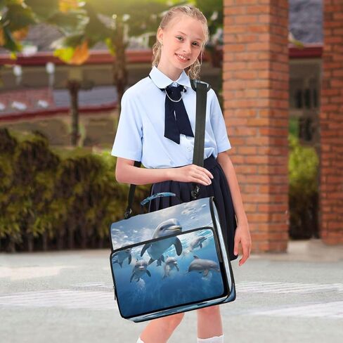 ALAZA Ocean Fish Dolphin Sky Zipper Binder 3 حلقات منظم مع سحاب وحزام كتف سعة كبيرة متعددة الجيوب للعمل في اللوازم المكتبية in Kuwait