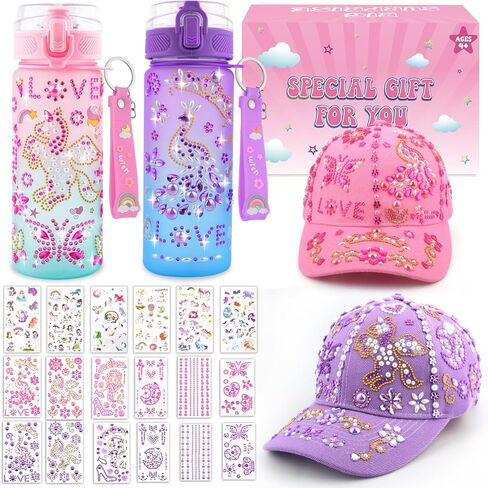 Gifts for Girls Decorate Your Own Water Bottle and Baseball Cap, Birthday Gifts for Girls Ages 4 5 6 7 8 9 Year Old, Fun Arts and Crafts Kit for Kids Ages 4-6, DIY Unicorn Stickers for Girl 6-8 4-8 in Saudi Arabia