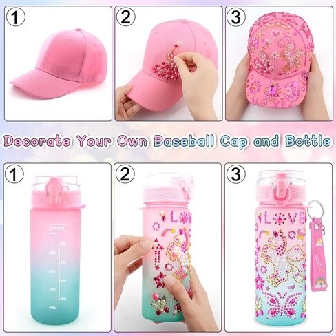 Gifts for Girls Decorate Your Own Water Bottle and Baseball Cap, Birthday Gifts for Girls Ages 4 5 6 7 8 9 Year Old, Fun Arts and Crafts Kit for Kids Ages 4-6, DIY Unicorn Stickers for Girl 6-8 4-8 in Saudi Arabia