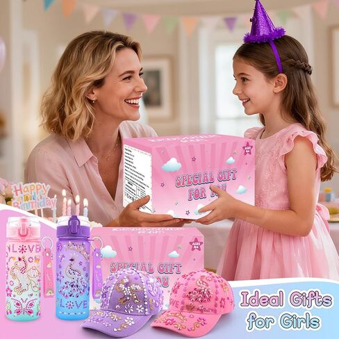 Gifts for Girls Decorate Your Own Water Bottle and Baseball Cap, Birthday Gifts for Girls Ages 4 5 6 7 8 9 Year Old, Fun Arts and Crafts Kit for Kids Ages 4-6, DIY Unicorn Stickers for Girl 6-8 4-8 in Saudi Arabia