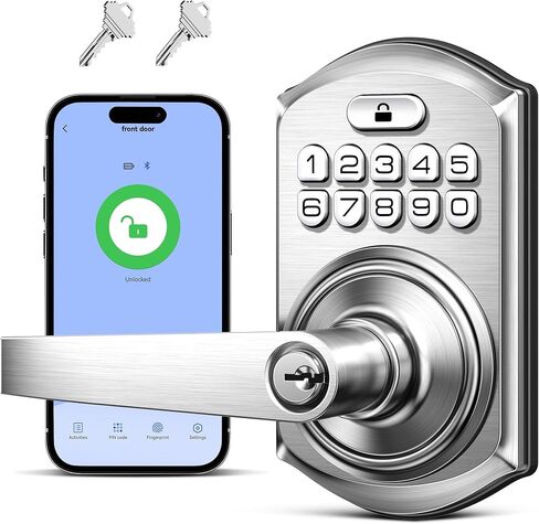 TEEHO TE019 Smart Keyless Entry Door Lock with Handle, App Control, Digital Electronic Keypad, Remote One-Time Code Sharing, Auto Lock & Passage Mode, for Bedroom & Rental, Matte Black in Saudi Arabia