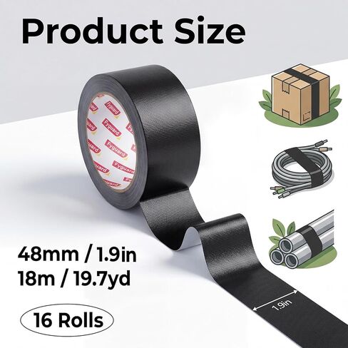 16 Pack Black Duct Tape Bulk 1.89IN x 20YD All-Weather Waterproof Heavy Duty Tape, 8.26Mil Adhesive Duct Tape for Indoor Outdoor Repair Reinforcement Bundling Packaging, 1.89IN× 20YD×16 Pack in Saudi Arabia