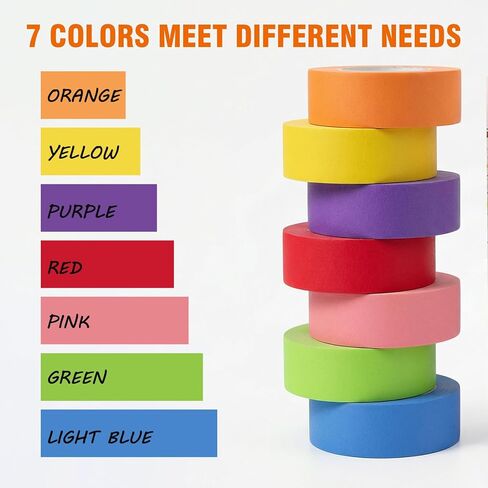 7 Rolls Thin Washi Tape with Pen - 0.74 Inch x 22 Yards Rainbow Masking Tape for Arts and Crafts, DIY Journaling, Scrapbooking - Removable Colored Tape for Artists & Kids, Residue Free in Saudi Arabia