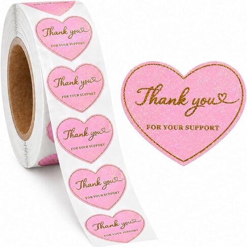 500 Pcs/Roll, 1.5" Thank You Stickers Gold Foil Waterproof Self Adhesive Labels for Small Business Packaging, Appreciation Stickers for Bags, Boxes, Envelopes (10-Pink Heart 1) in Kuwait