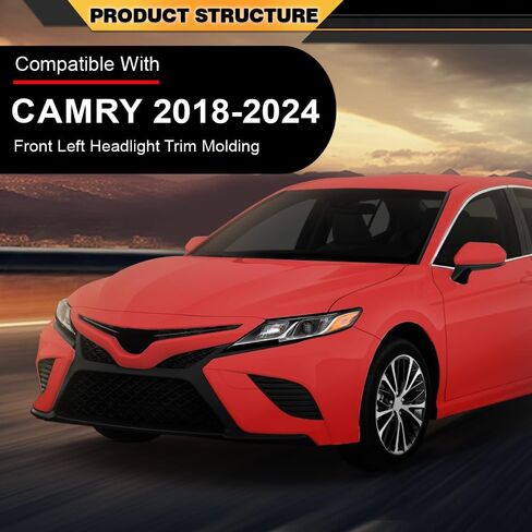 Front Left Headlight Trim Molding Compatible with Toyota Camry SE XSE 2018-2024 5271306100, 5271333030, TO1046104, 52713-06100, 52713 06100, 52713-33030, 52713 33030 Black in Kuwait