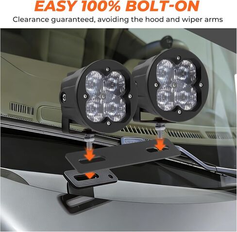 2PCS Steel Ditch Light Bracket Extension, Heavy Duty A-Pillar LED Pod Mounts for Trucks, SUV & Off-Road Vehicles, Black Powder Coated, No-Drill Installation in Saudi Arabia
