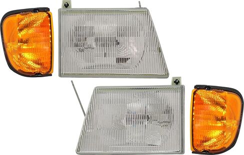 طقم تجميع المصابيح الأمامية Garage-Pro لسيارة Ford E-350 Super Duty 2001-2007 هالوجين، جانب السائق والراكب، تم تصنيعه بعد 03 ديسمبر 2002، يستبدل # 6C2Z13008AA 6C2Z13008BA، مع ضوء الزاوية، وشملت المصابيح in Kuwait