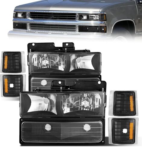 Headlight Assembly for 1994-1998 Chevy C10 Silverado Tahoe Suburban C/K 1500 2500 3500 Blazer, Driver & Passenger Side,Black Housing, OE Replacement (No Bulbs) in Saudi Arabia