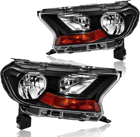 Headlight Assembly for 2019-2023 Ford Ranger XL, XLT Headlamp Pair of Driver Left & Passenger Right Side Replacement Black Housing Amber Reflector in Saudi Arabia