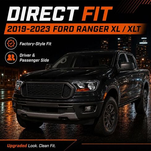 Headlight Assembly for 2019-2023 Ford Ranger XL, XLT Headlamp Pair of Driver Left & Passenger Right Side Replacement Black Housing Amber Reflector in Saudi Arabia