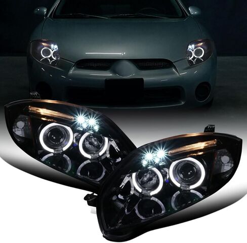 Ronnin - Fits 2006-2012 Mitsubishi Eclipse Upgraded Replacement LED Dual Rims Projector Headlights Assembly Pair | Black in Kuwait