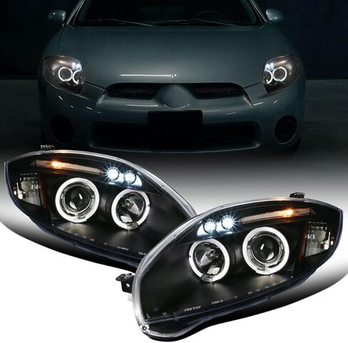 Ronnin - يناسب 2006-2012 Mitsubishi Eclipse زوج تجميع المصابيح الأمامية لجهاز العرض LED ذو الحواف المزدوجة | أسود in Kuwait