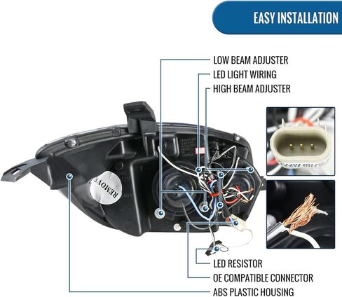 Ronnin - يناسب 2006-2012 Mitsubishi Eclipse زوج تجميع المصابيح الأمامية لجهاز العرض LED ذو الحواف المزدوجة | أسود in Kuwait