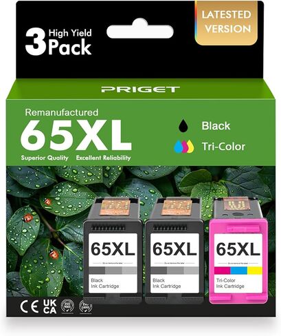 خراطيش حبر 65XL 65 بديلة باللون الأسود/اللون لخرطوشة حبر HP Ink 65 65XL لطابعات Envy 5055 5052 5058 DeskJet 3755 3752 3722 3700 2600 (حزمة كومبو 2 سوداء و1 لون) in Kuwait