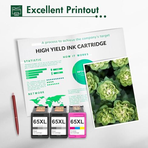 خراطيش حبر 65XL 65 بديلة باللون الأسود/اللون لخرطوشة حبر HP Ink 65 65XL لطابعات Envy 5055 5052 5058 DeskJet 3755 3752 3722 3700 2600 (حزمة كومبو 2 سوداء و1 لون) in Kuwait