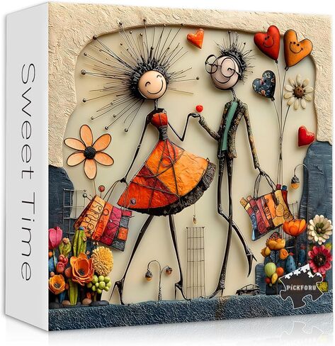Abstract Romantic Couples Puzzle for Adults, Whimsical Folk Art Vintage Jigsaw Puzzles 1000 Pieces, Colorful Flower Love Challenge Puzzle in Kuwait