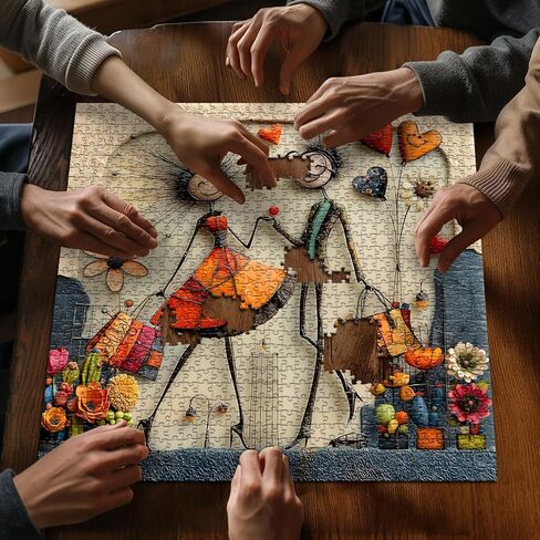 Abstract Romantic Couples Puzzle for Adults, Whimsical Folk Art Vintage Jigsaw Puzzles 1000 Pieces, Colorful Flower Love Challenge Puzzle in Kuwait